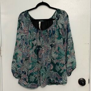 NY Collection Womens Whimsical  Fairy Metallic Stripe Blouse 2X Top Boho Peasant